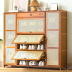 Bohemian Brown Wood Shoe Cabinet with Cane Doors