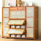Bohemian Brown Wood Shoe Cabinet with Cane Doors