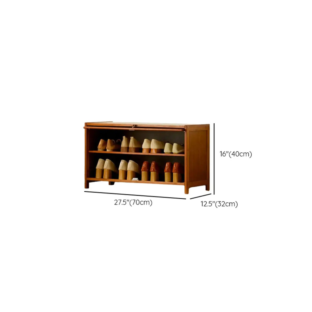 Bohemian Brown Wood Shoe Cabinet with Cane Doors