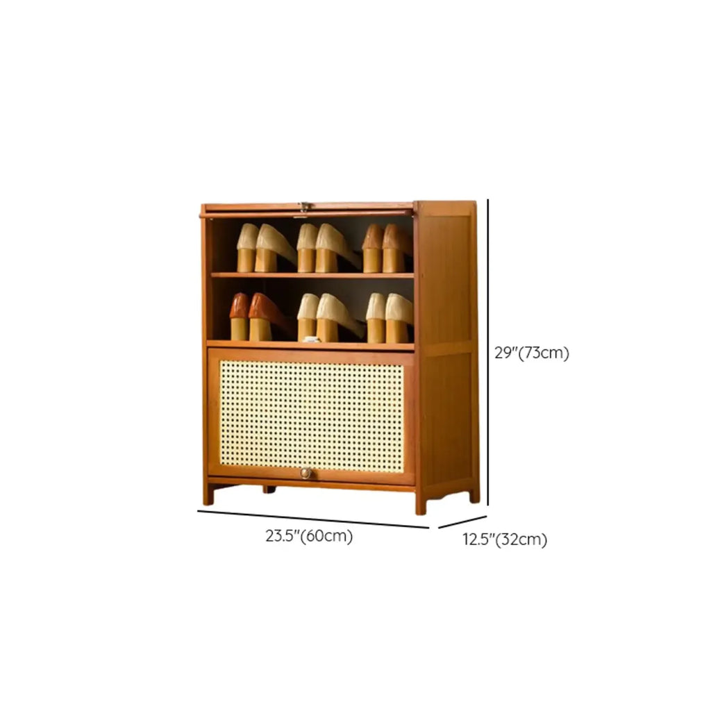 Bohemian Brown Wood Shoe Cabinet with Cane Doors