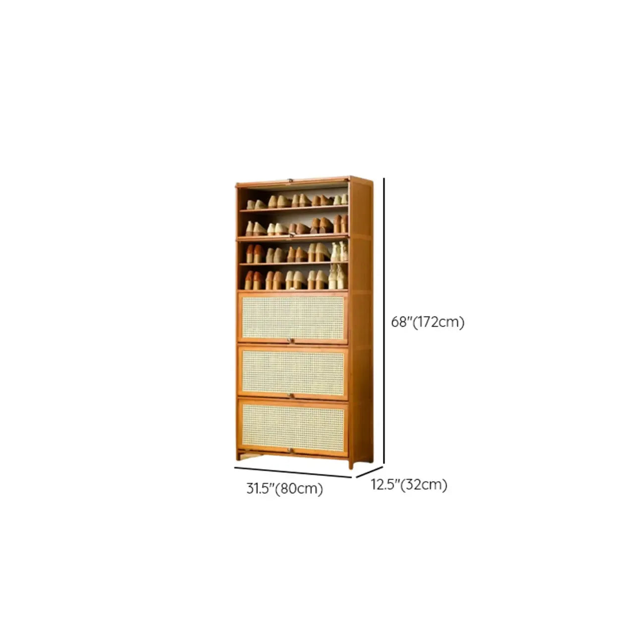 Bohemian Brown Wood Shoe Cabinet with Cane Doors