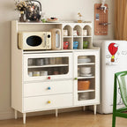 White Wooden 2-Drawer Glass Door Buffet Cabinet with Cubbies