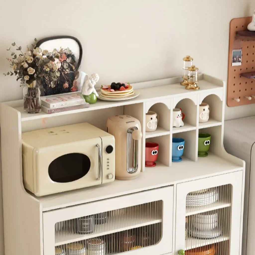 White Wooden 2-Drawer Glass Door Buffet Cabinet with Cubbies