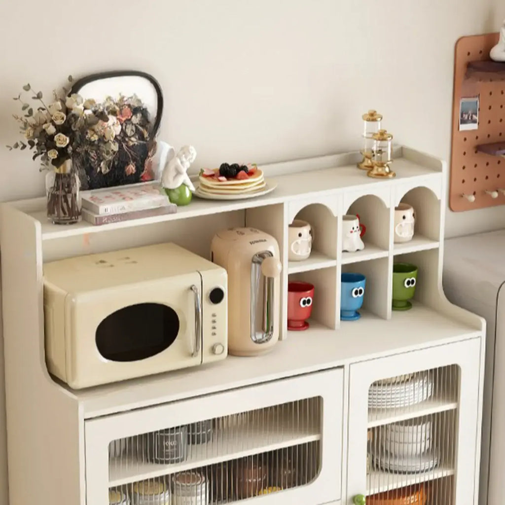 White Wooden 2-Drawer Glass Door Buffet Cabinet with Cubbies