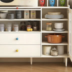 White Wooden 2-Drawer Glass Door Buffet Cabinet with Cubbies