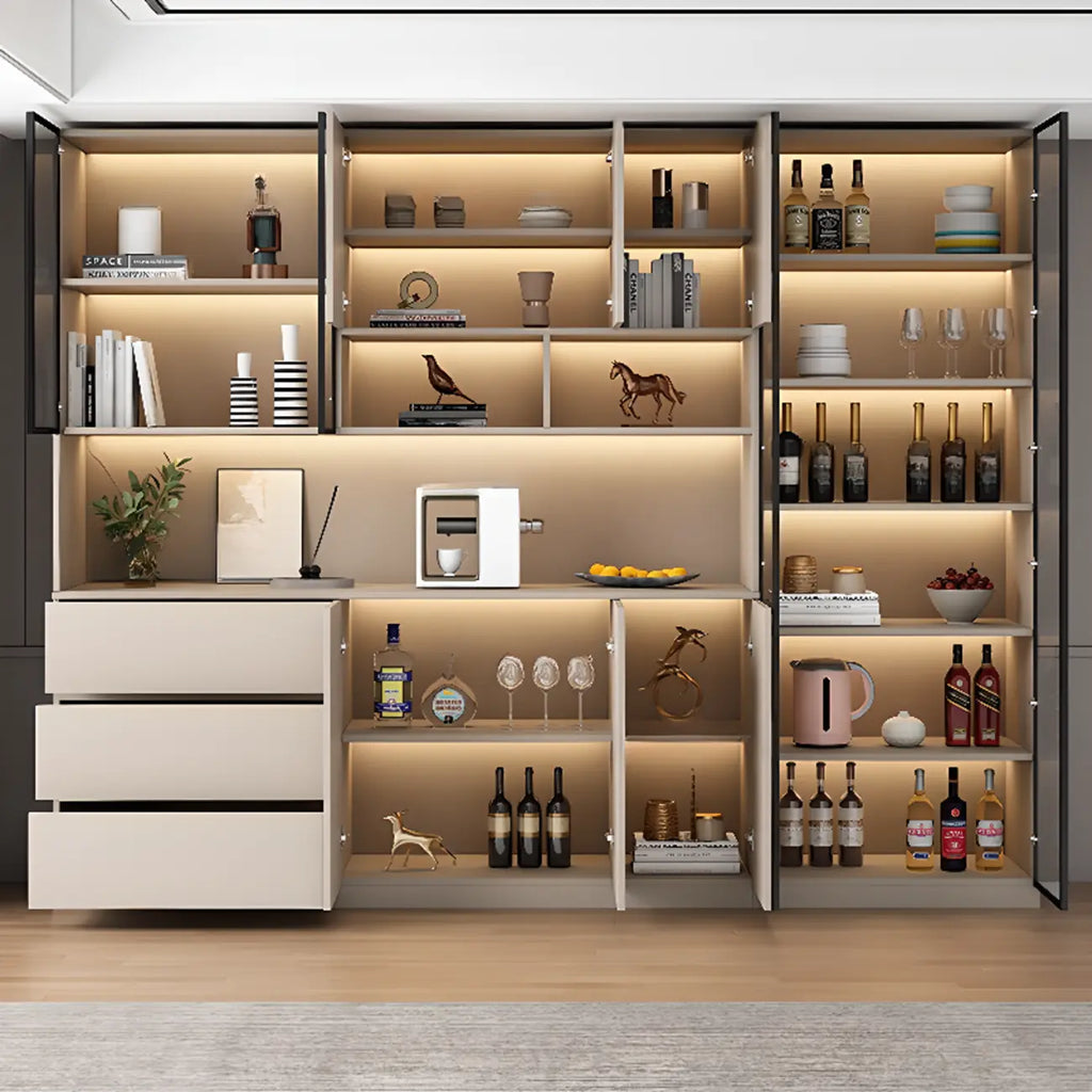 Freestanding Modern Tall Wood Open Storage Wine Cabinet