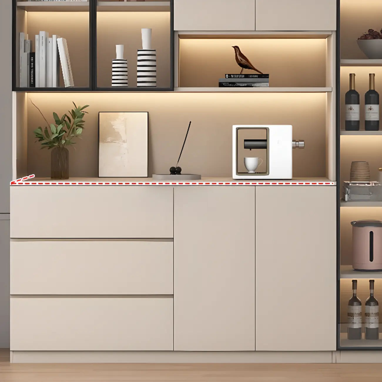 Freestanding Modern Tall Wood Open Storage Wine Cabinet