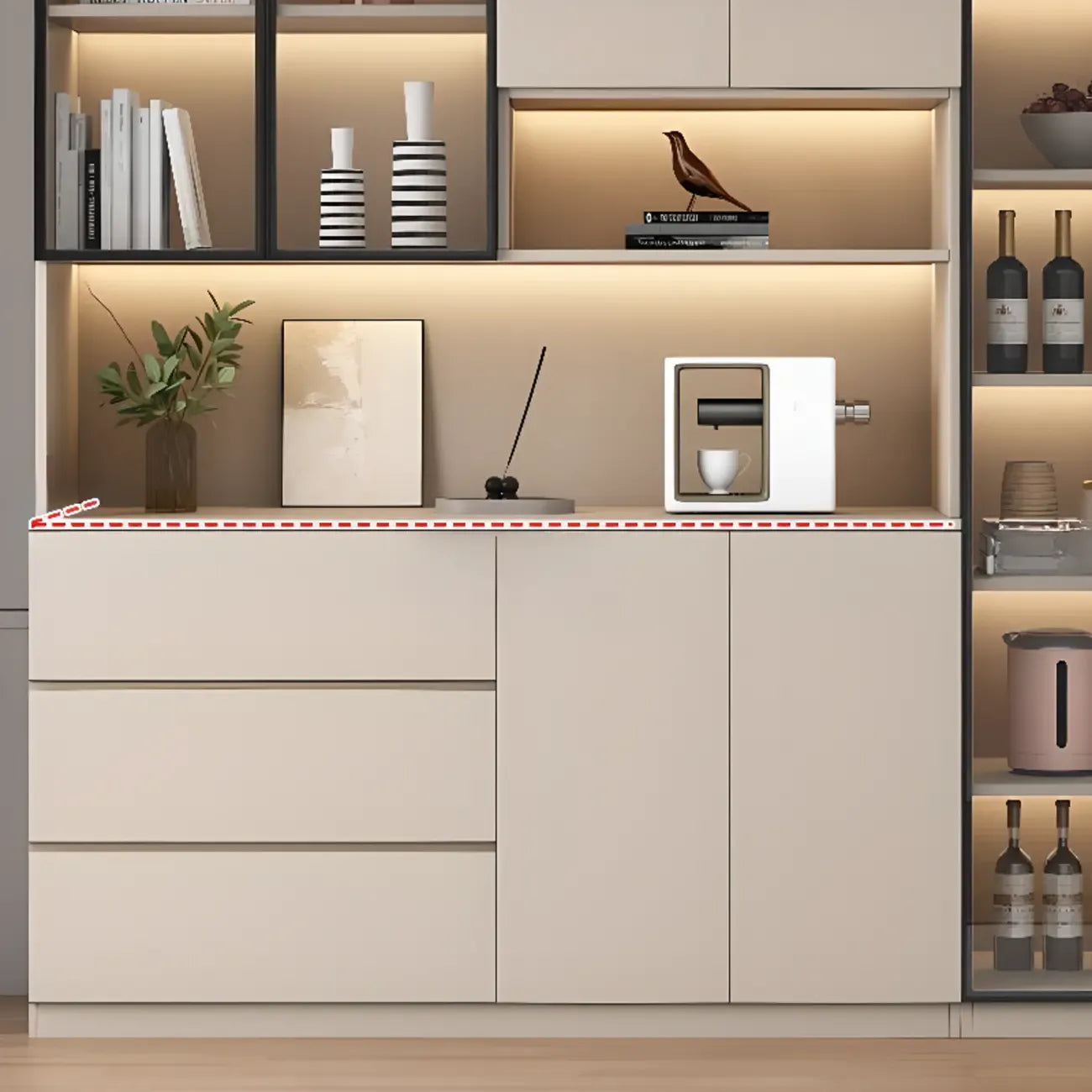 Freestanding Modern Tall Wood Open Storage Wine Cabinet