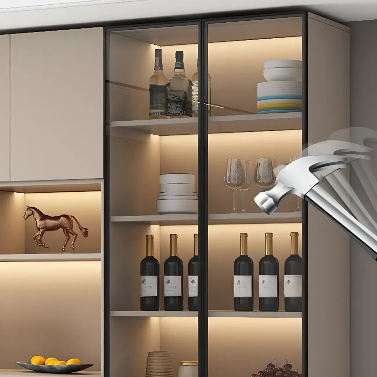 Freestanding Modern Tall Wood Open Storage Wine Cabinet