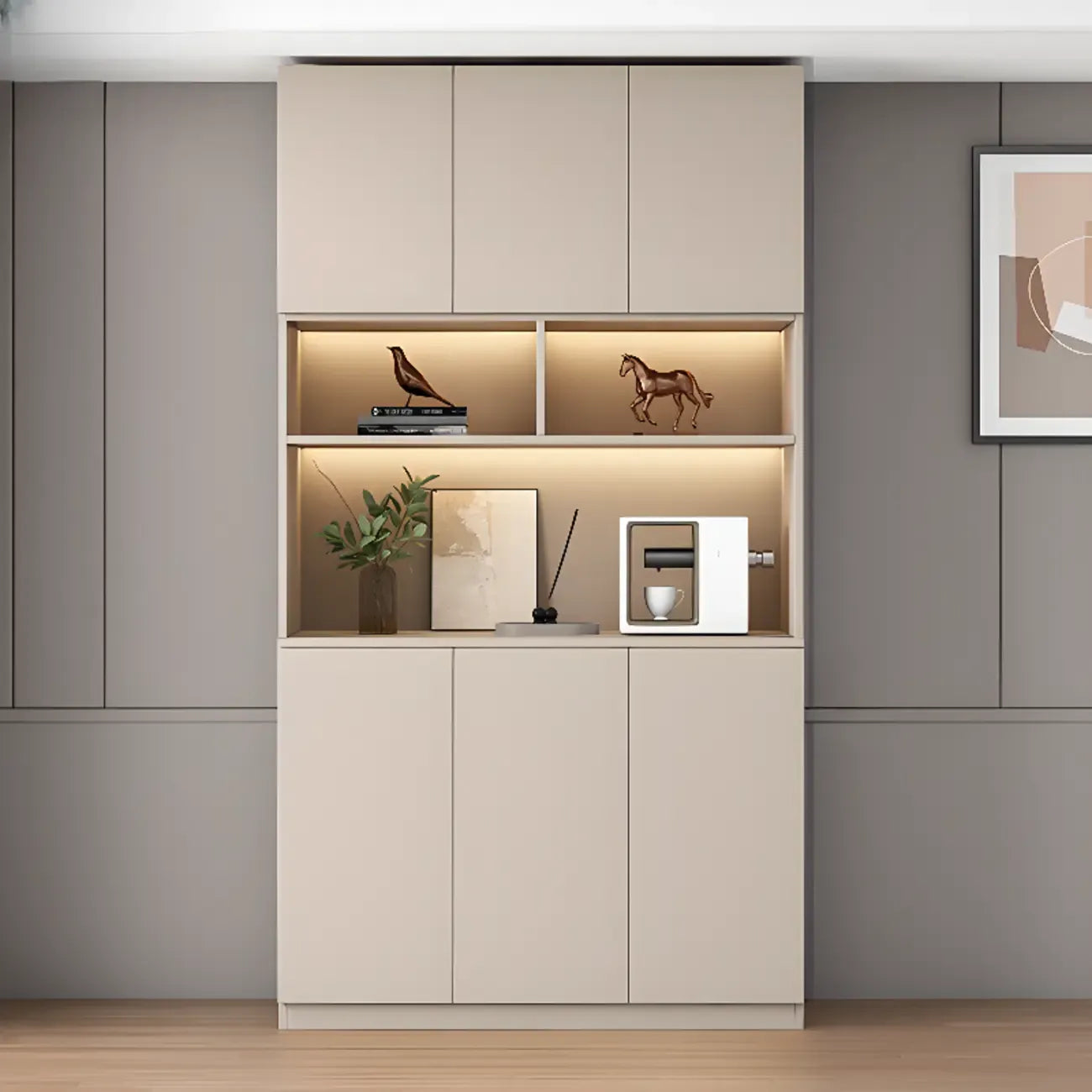 Freestanding Modern Tall Wood Open Storage Wine Cabinet