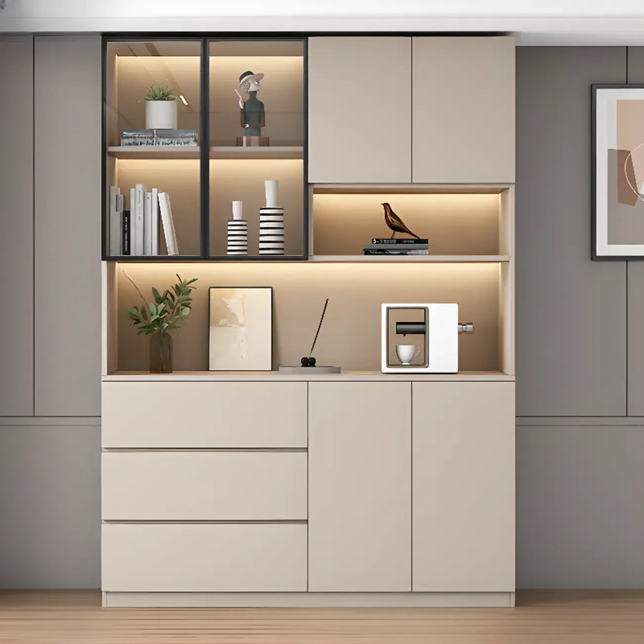 Freestanding Modern Tall Wood Open Storage Wine Cabinet
