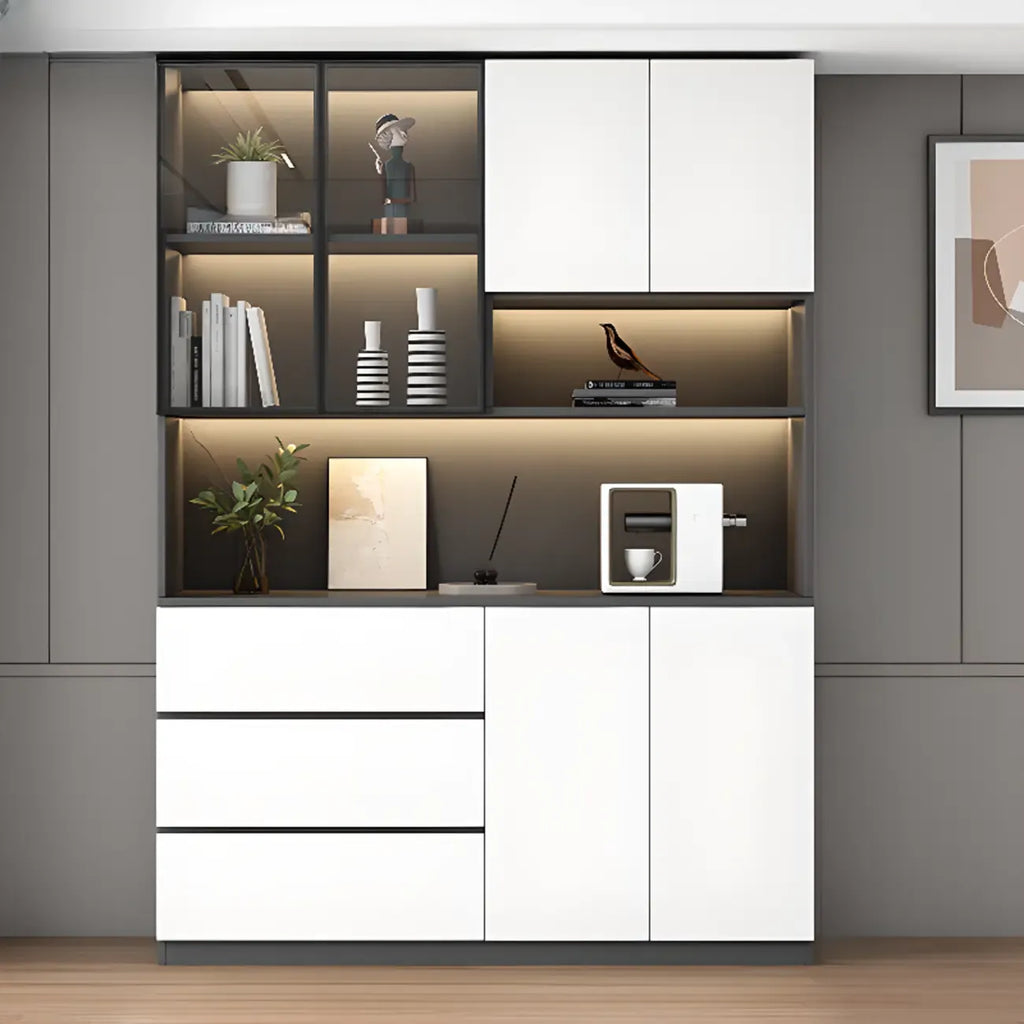 Freestanding Modern Tall Wood Open Storage Wine Cabinet