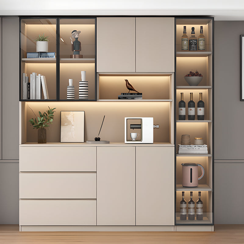 Freestanding Modern Tall Wood Open Storage Wine Cabinet