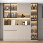 Freestanding Modern Tall Wood Open Storage Wine Cabinet