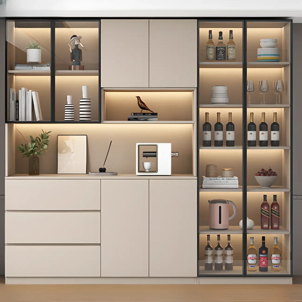 Freestanding Modern Tall Wood Open Storage Wine Cabinet