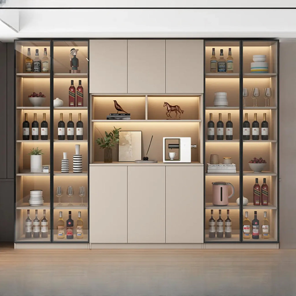 Freestanding Modern Tall Wood Open Storage Wine Cabinet
