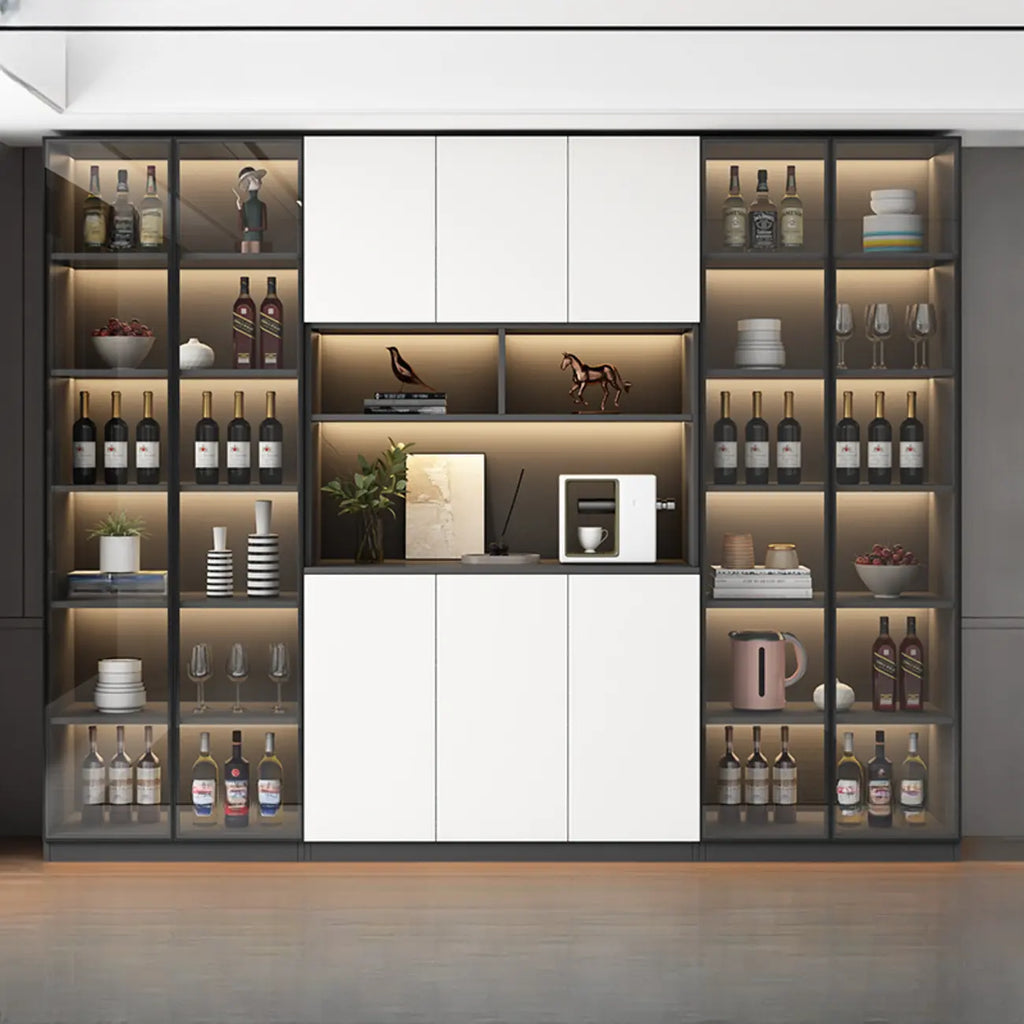 Freestanding Modern Tall Wood Open Storage Wine Cabinet