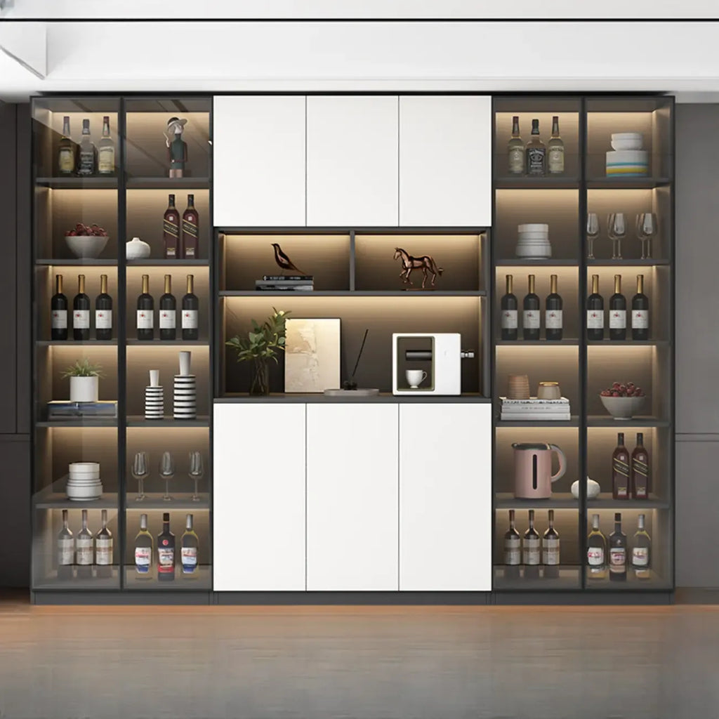 Freestanding Modern Tall Wood Open Storage Wine Cabinet