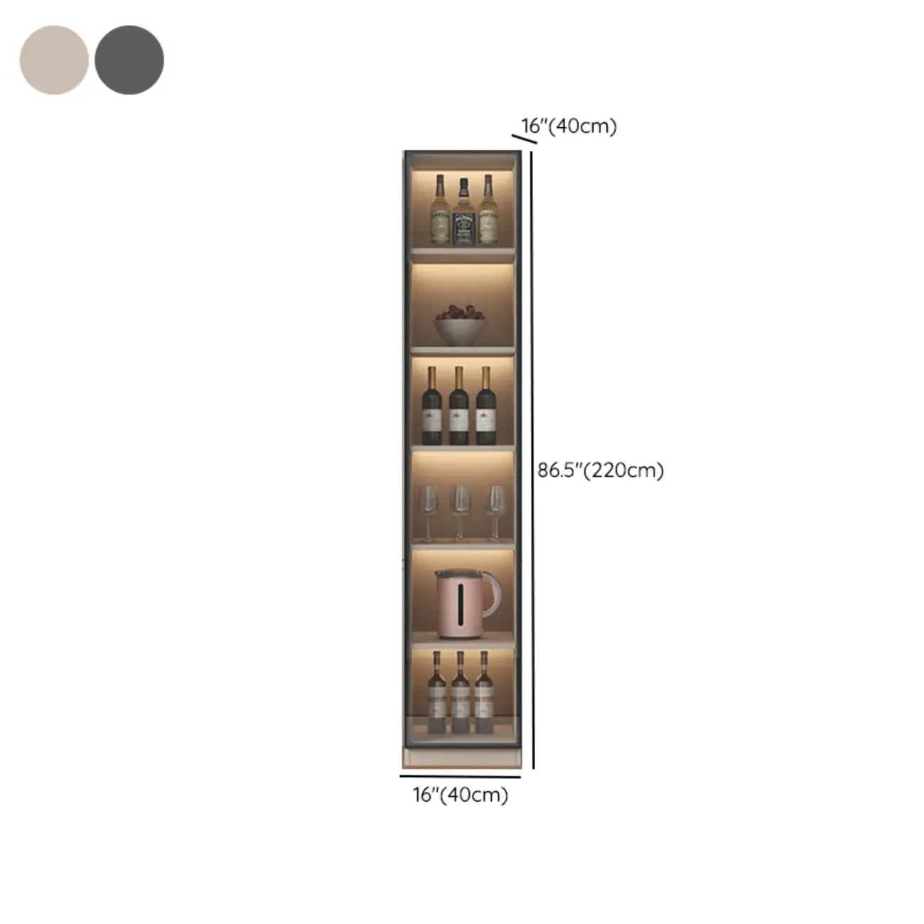 Freestanding Modern Tall Wood Open Storage Wine Cabinet