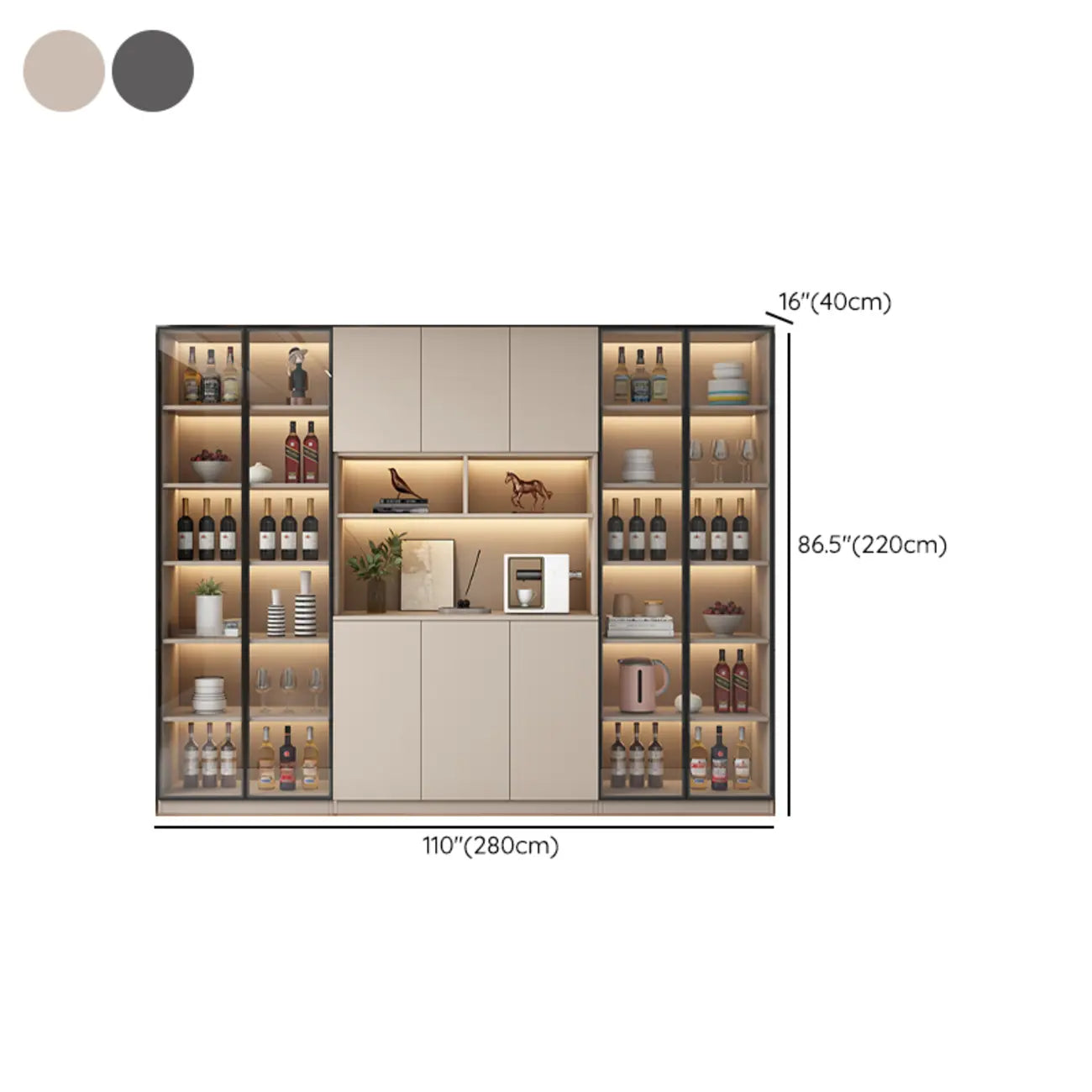 Freestanding Modern Tall Wood Open Storage Wine Cabinet