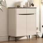 Khaki Wood Entryway Shoe Cabinet Marble Top