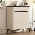 Khaki Wood Entryway Shoe Cabinet Marble Top
