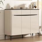 Khaki Wood Entryway Shoe Cabinet Marble Top