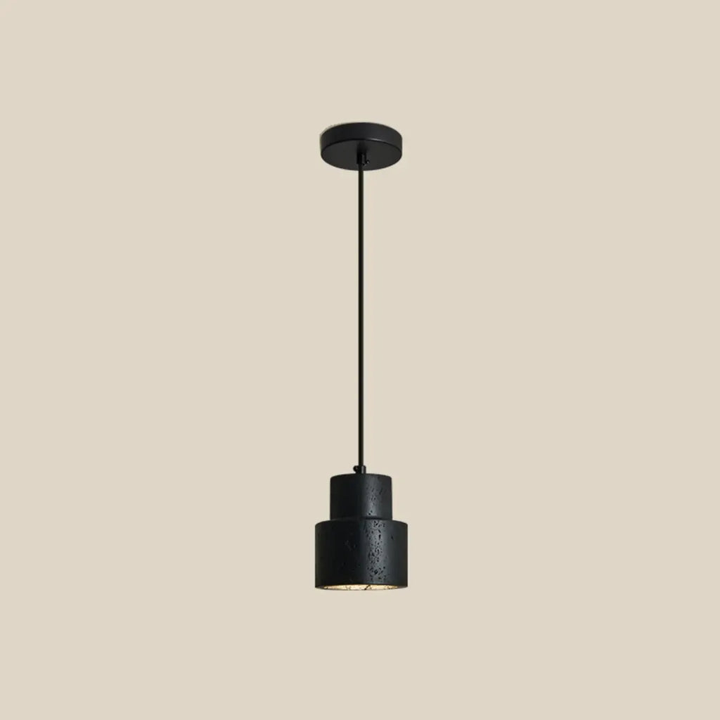 Modern Beige Stone Wood Disc Cylinder Pendant Light