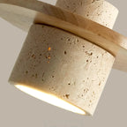 Modern Beige Stone Wood Disc Cylinder Pendant Light