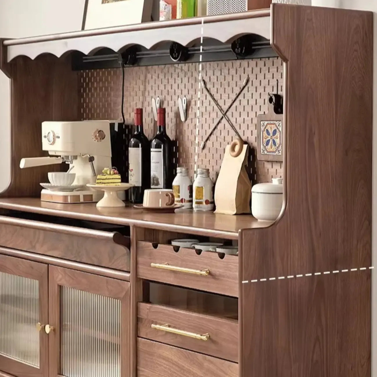 Lighting Wooden 3-Drawer Pegboard Back Brown Sideboard