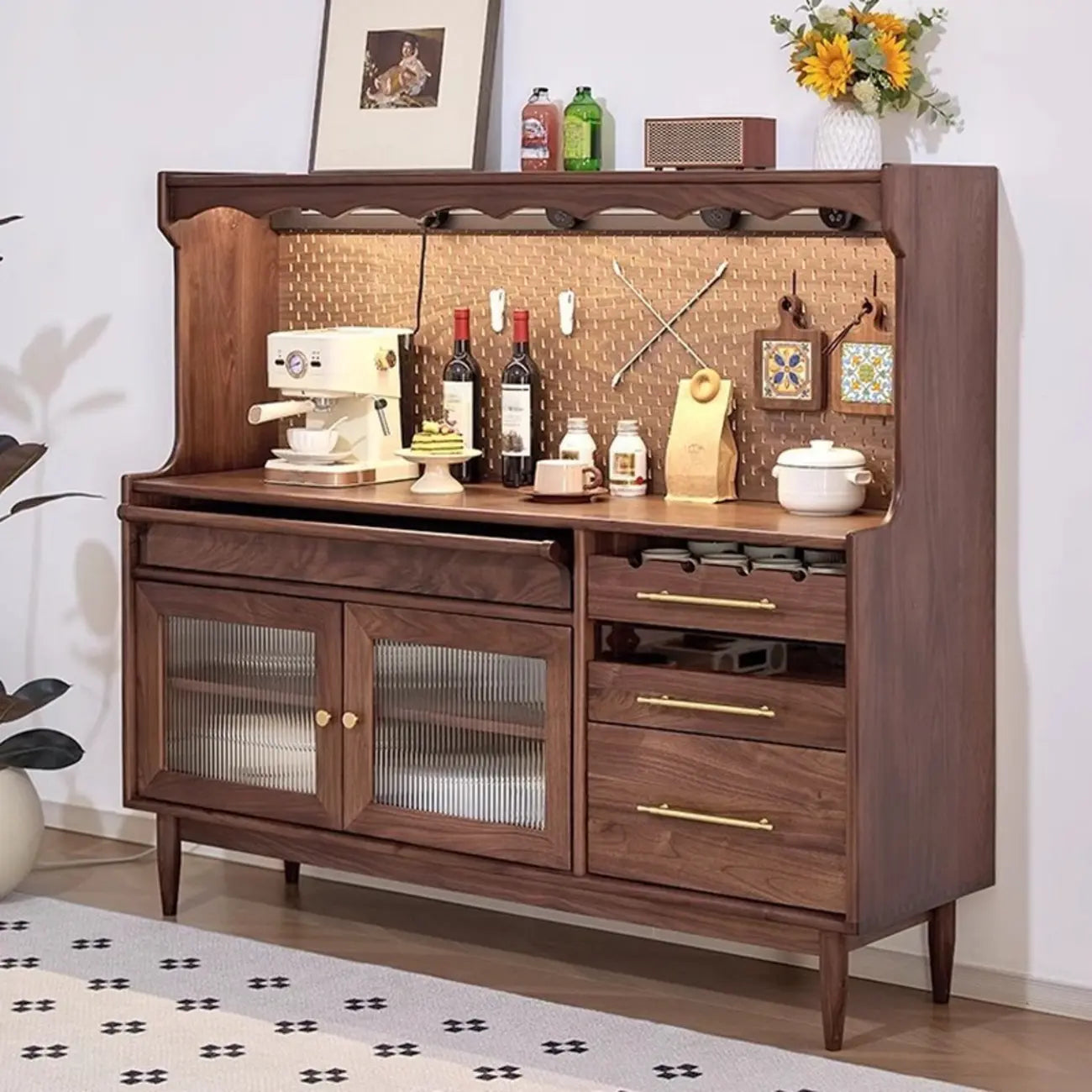 Lighting Wooden 3-Drawer Pegboard Back Brown Sideboard