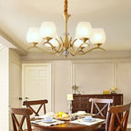 Mid-Century Modern White Glass Elegant Gold Chandelier