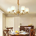 Mid-Century Modern White Glass Elegant Gold Chandelier