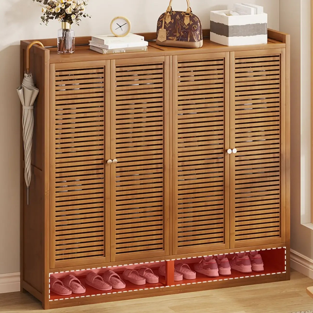 Rustic Bamboo Brown Shoe Cabinet for Entryway