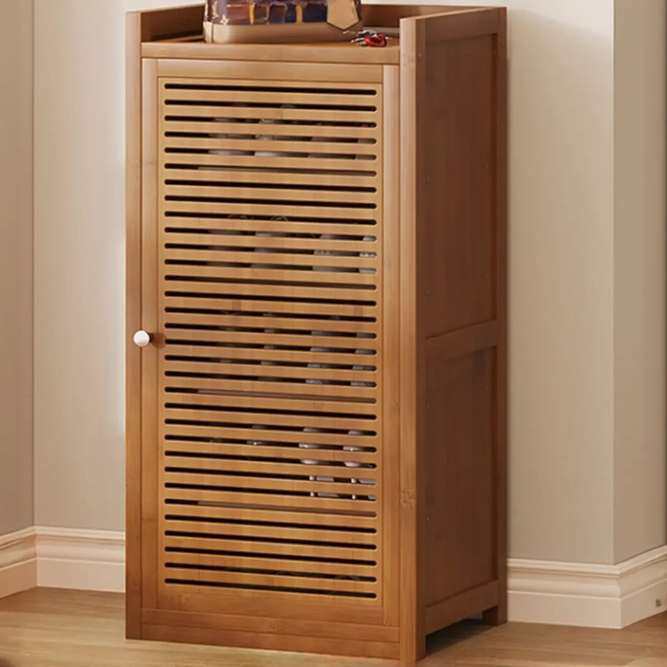 Rustic Bamboo Brown Shoe Cabinet for Entryway