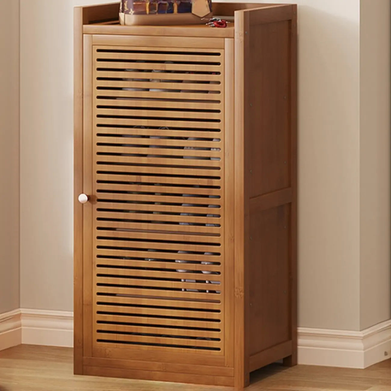 Rustic Bamboo Brown Shoe Cabinet for Entryway