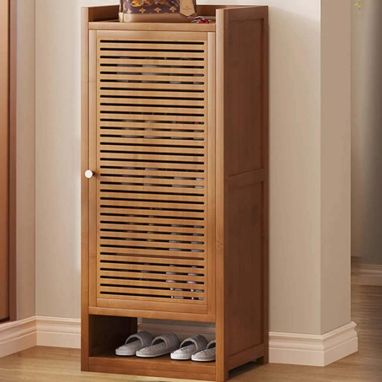 Rustic Bamboo Brown Shoe Cabinet for Entryway