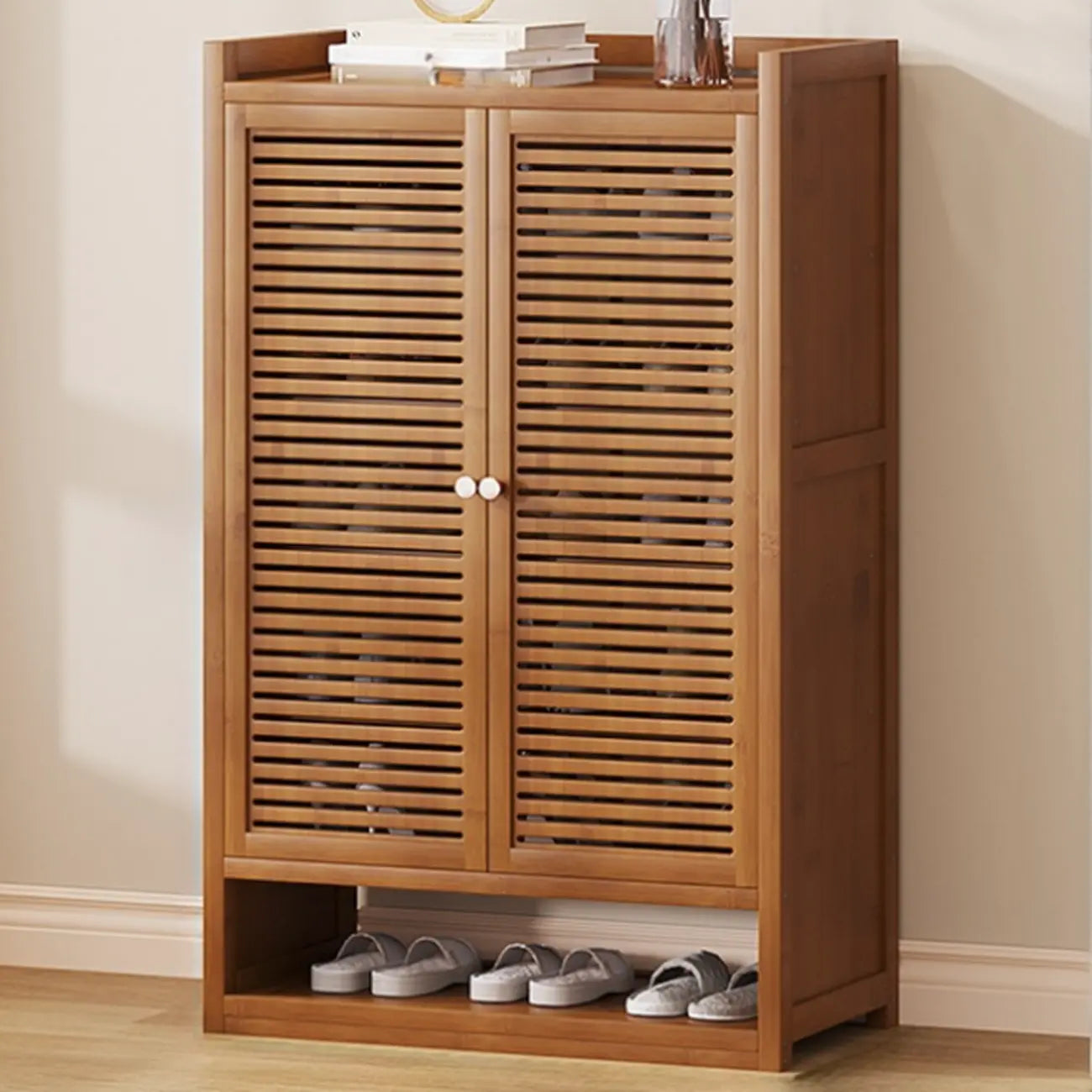 Rustic Bamboo Brown Shoe Cabinet for Entryway