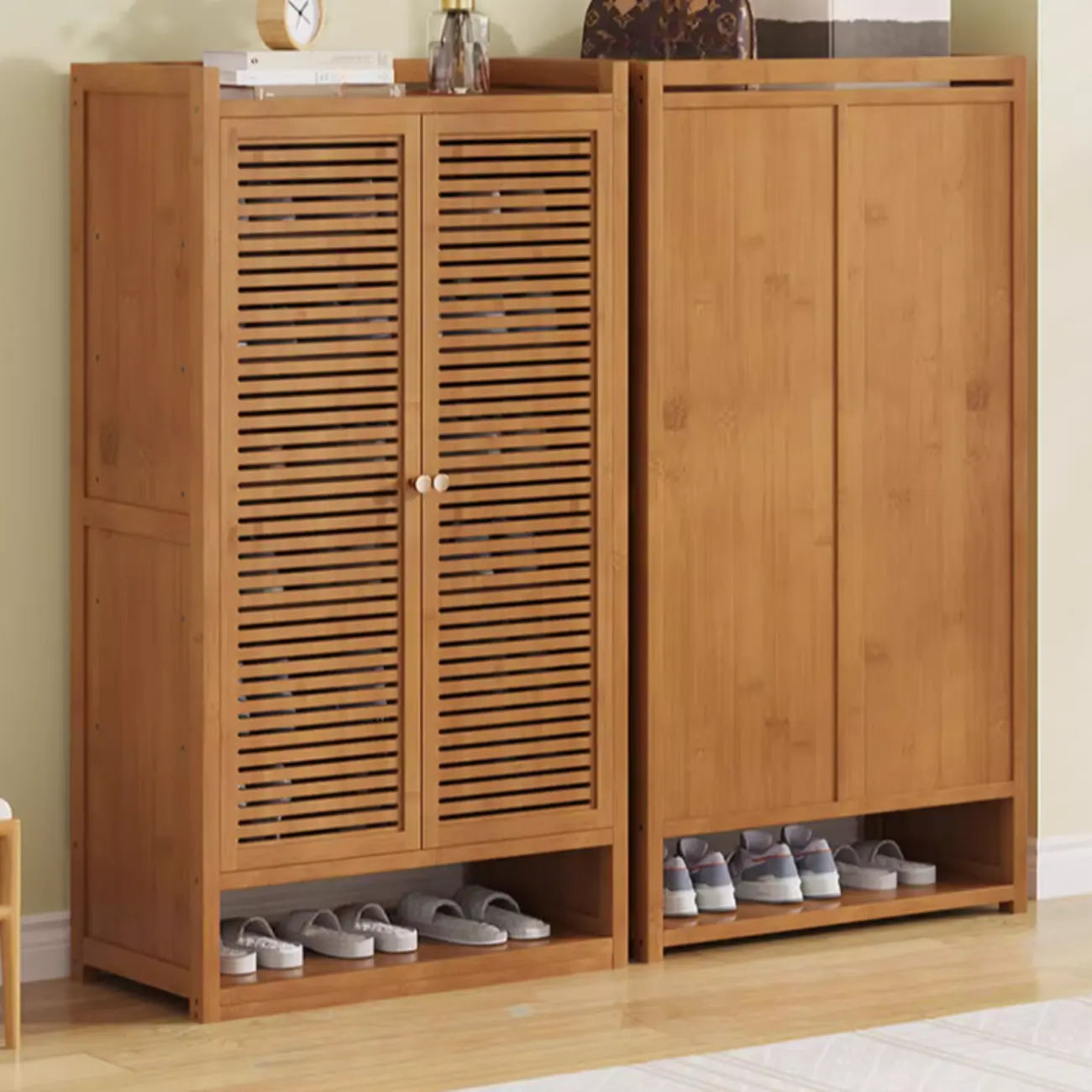 Rustic Bamboo Brown Shoe Cabinet for Entryway