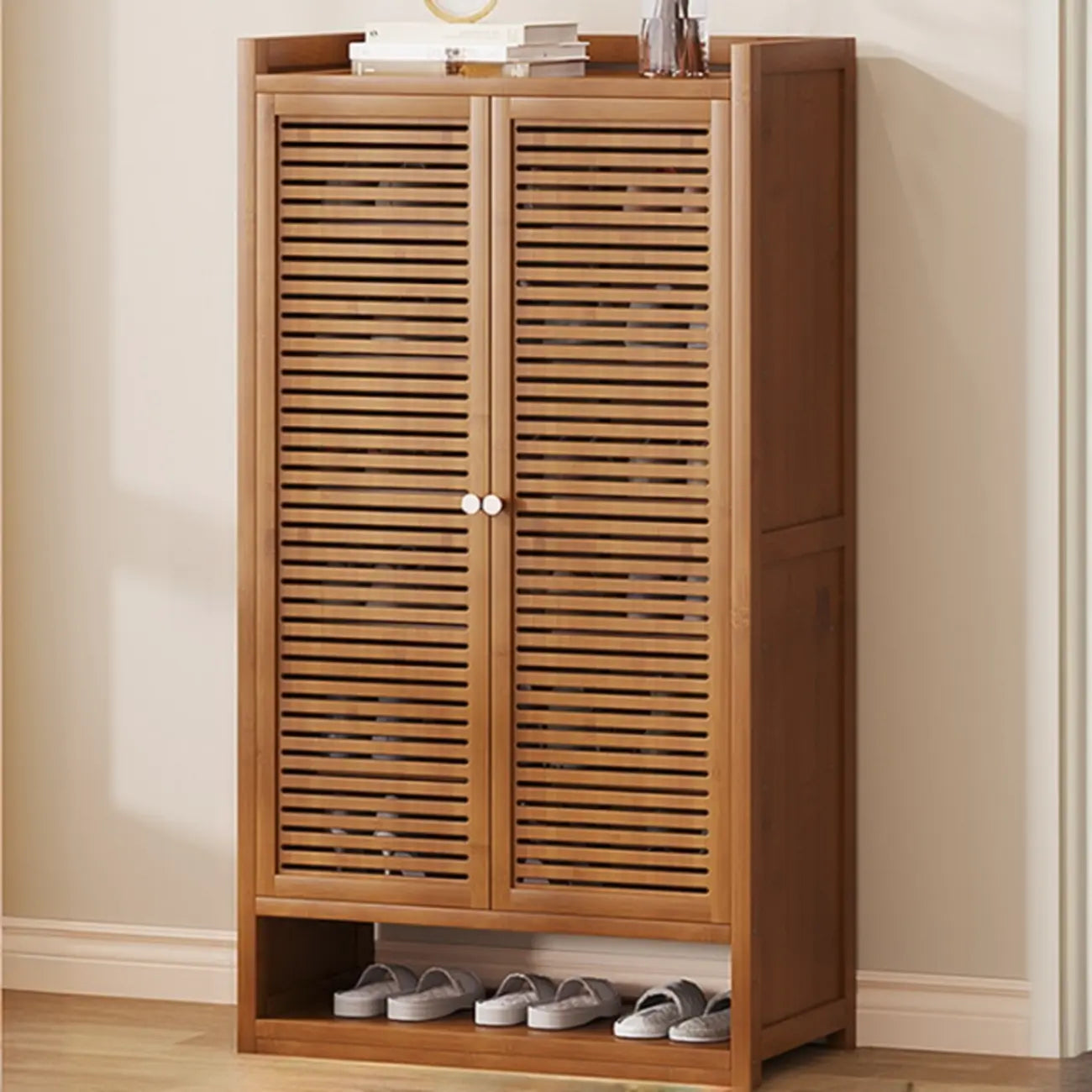 Rustic Bamboo Brown Shoe Cabinet for Entryway
