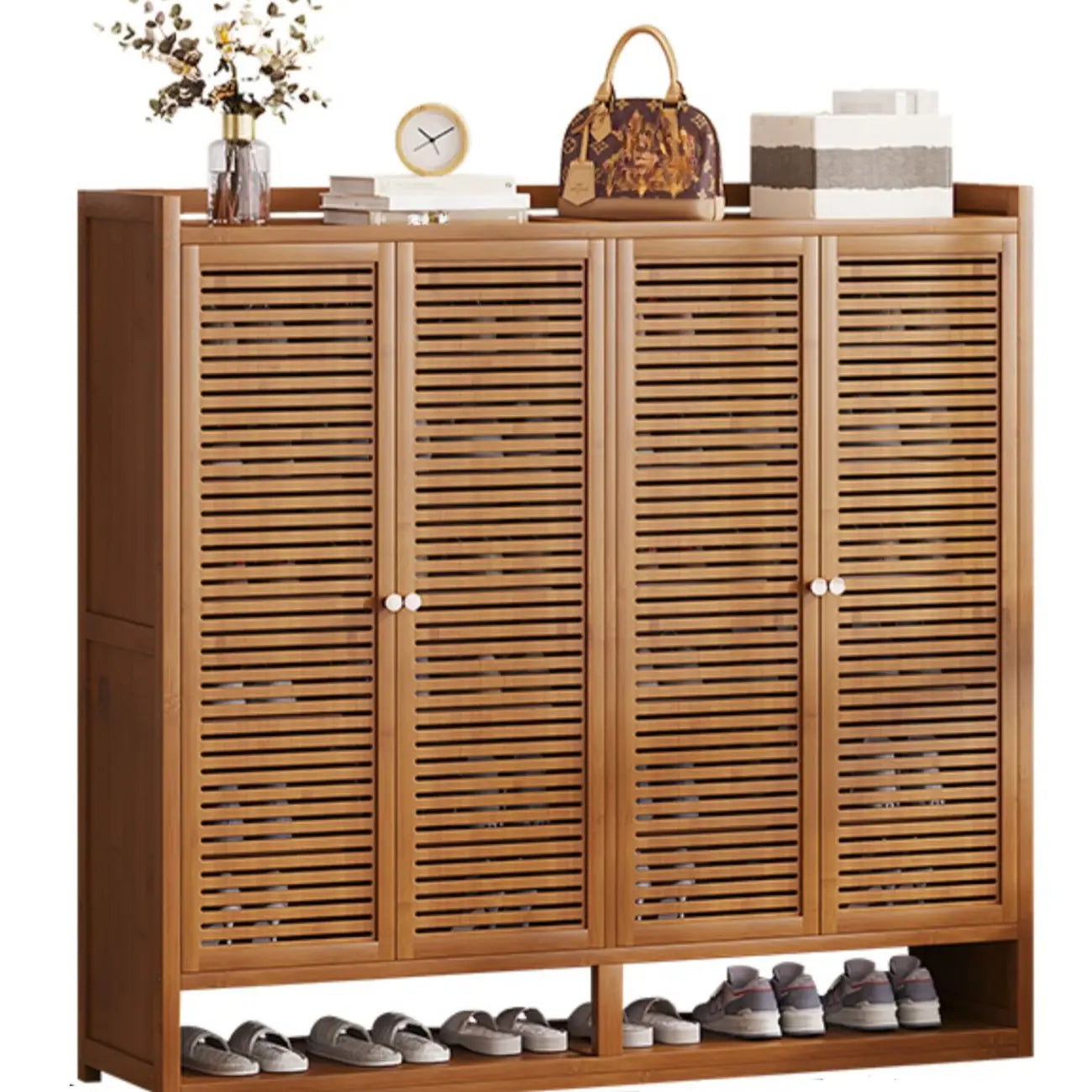 Rustic Bamboo Brown Shoe Cabinet for Entryway