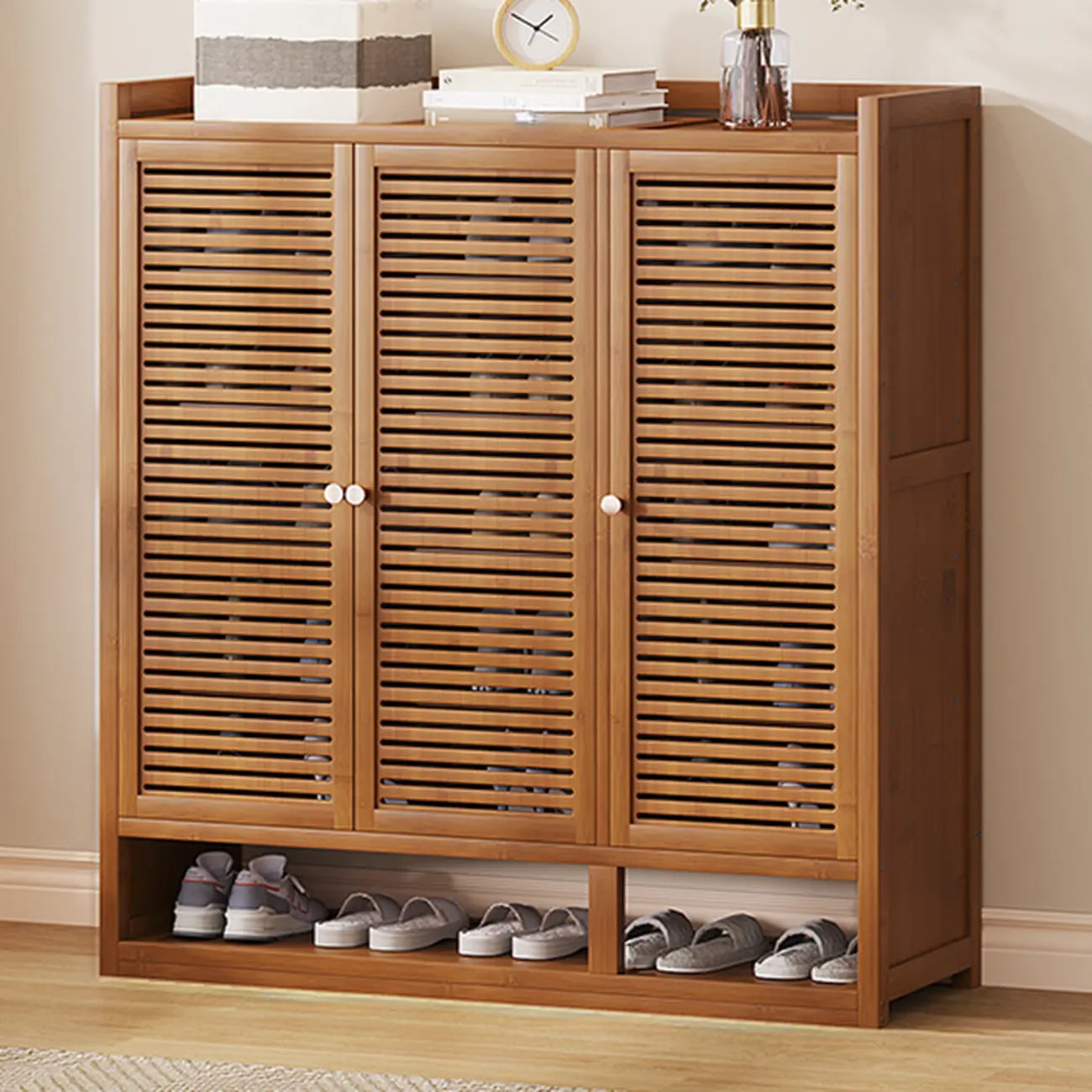 Rustic Bamboo Brown Shoe Cabinet for Entryway
