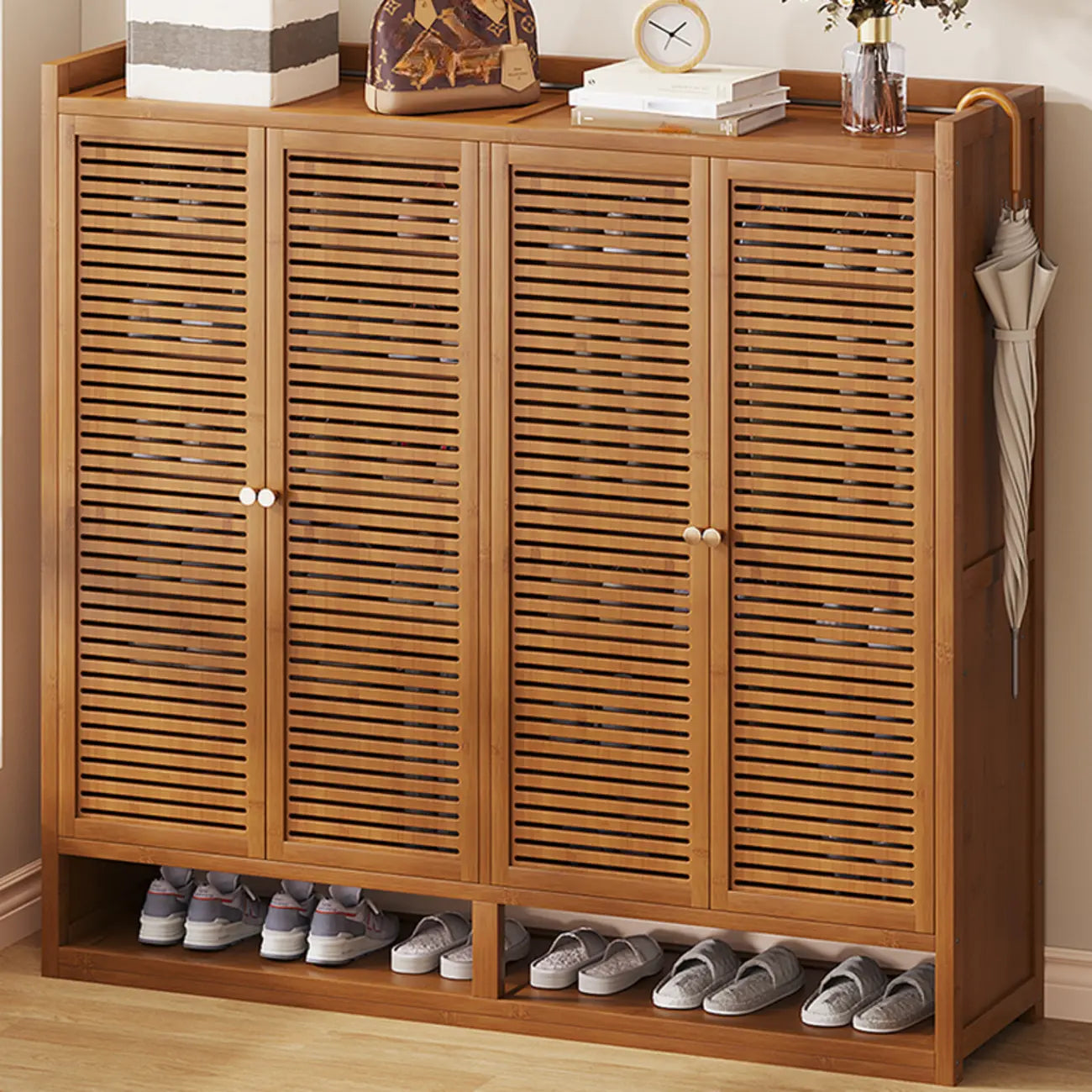 Rustic Bamboo Brown Shoe Cabinet for Entryway