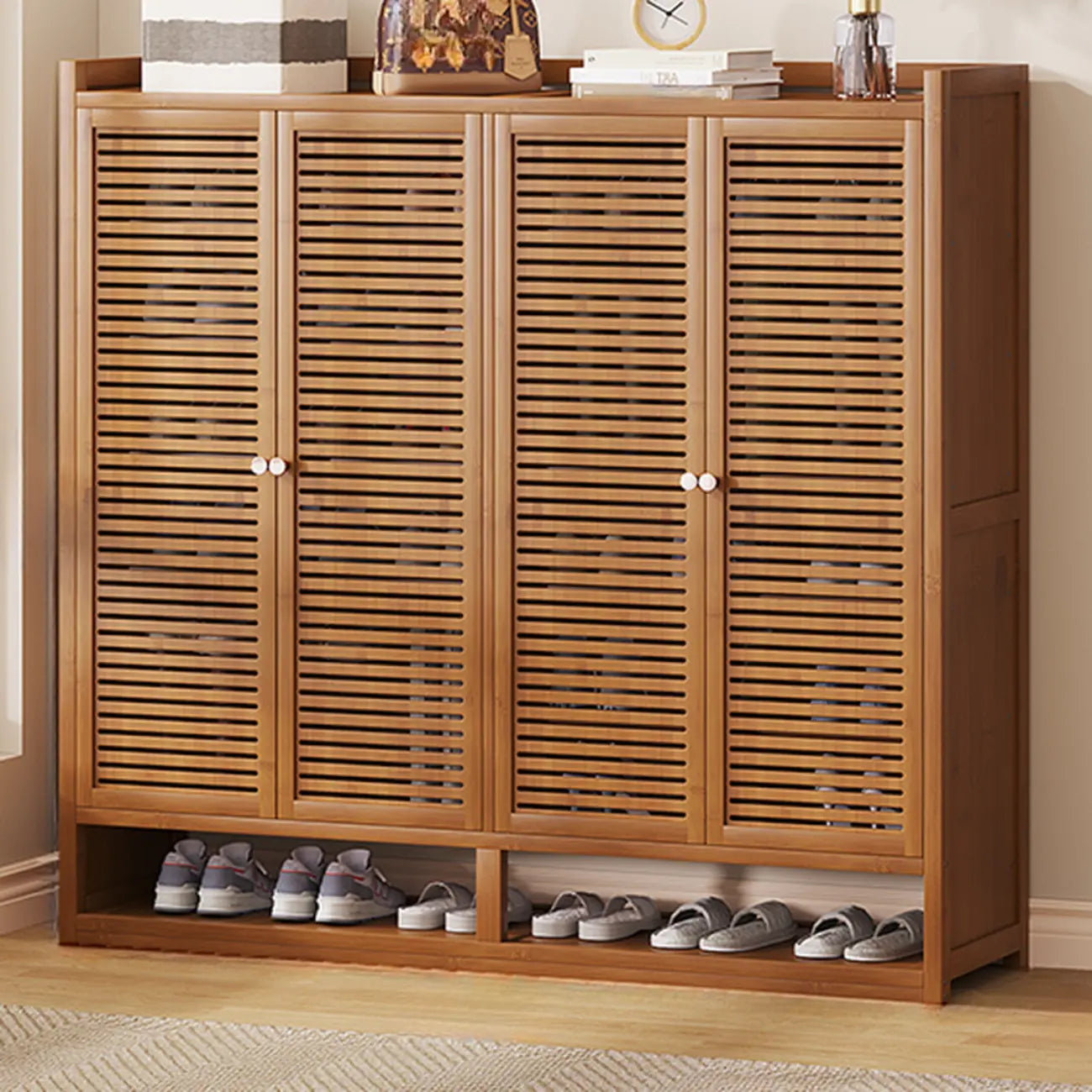 Rustic Bamboo Brown Shoe Cabinet for Entryway