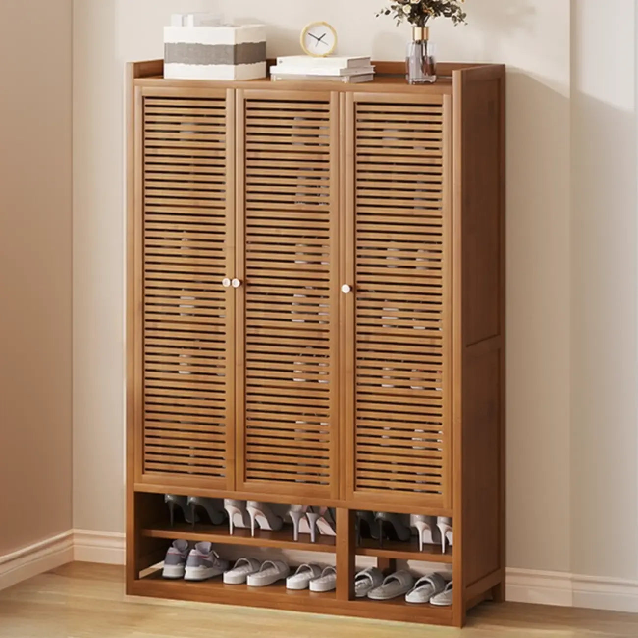 Rustic Bamboo Brown Shoe Cabinet for Entryway