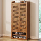 Rustic Bamboo Brown Shoe Cabinet for Entryway