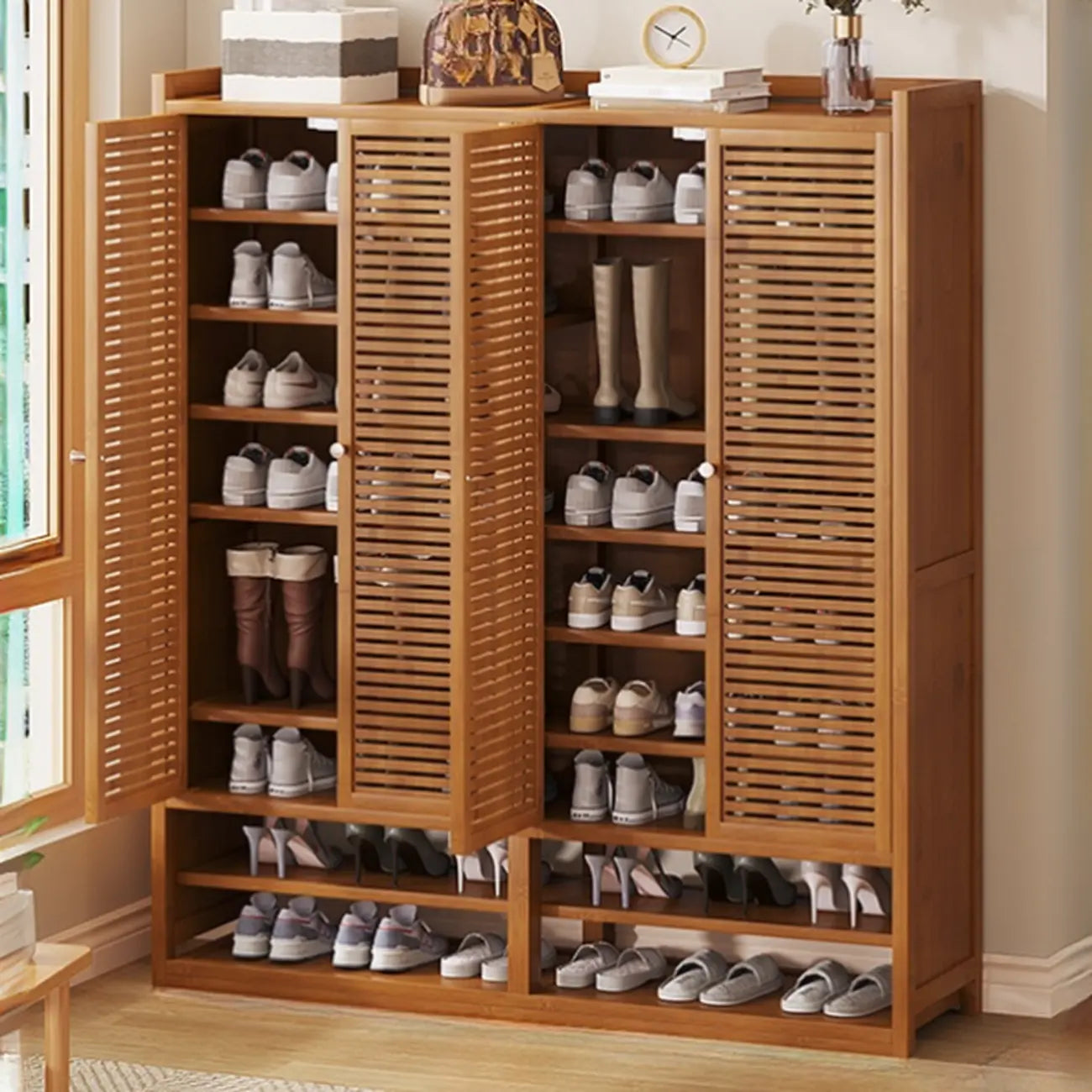 Rustic Bamboo Brown Shoe Cabinet for Entryway