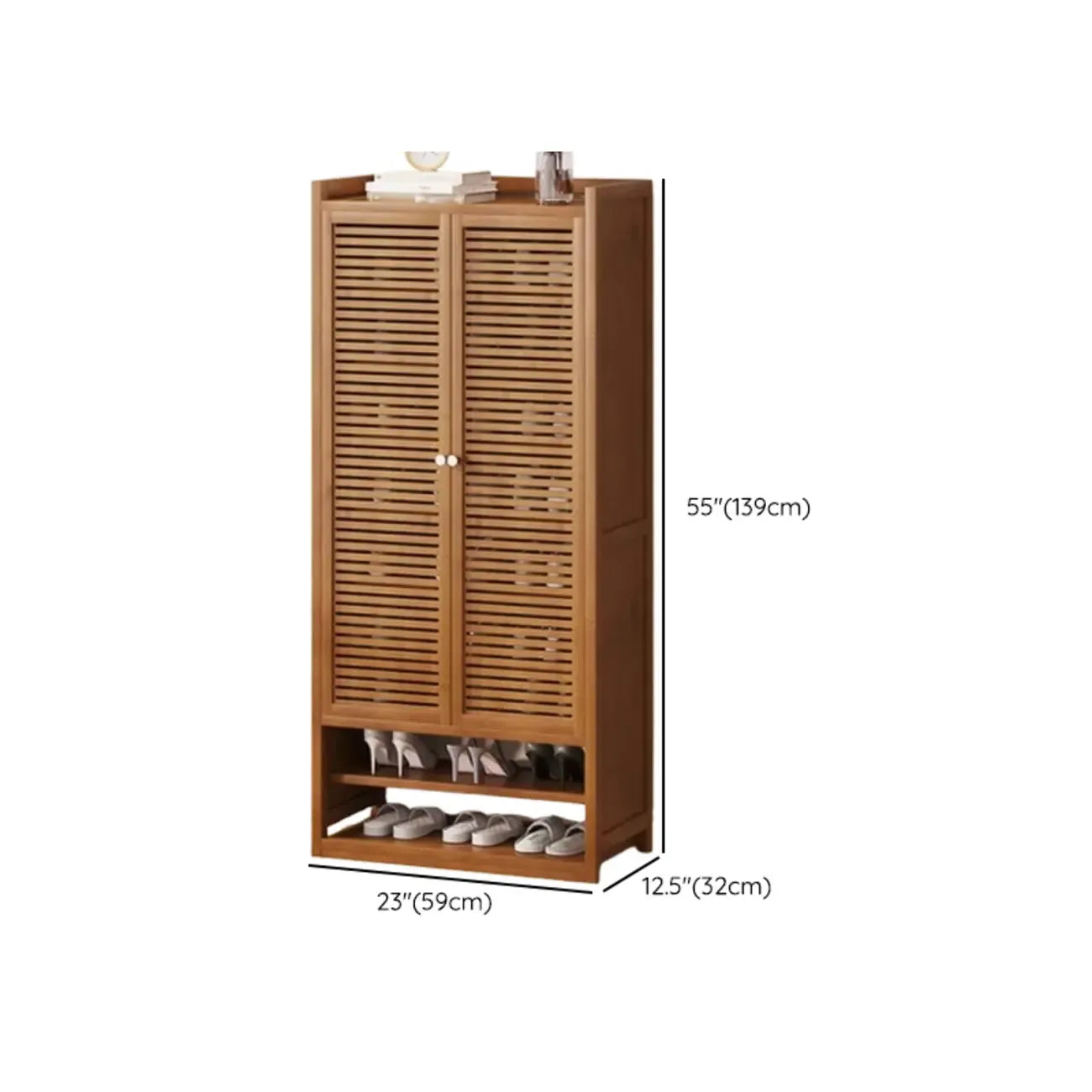 Rustic Bamboo Brown Shoe Cabinet for Entryway