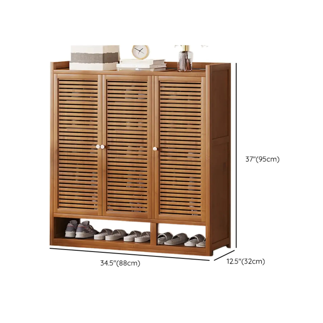 Rustic Bamboo Brown Shoe Cabinet for Entryway