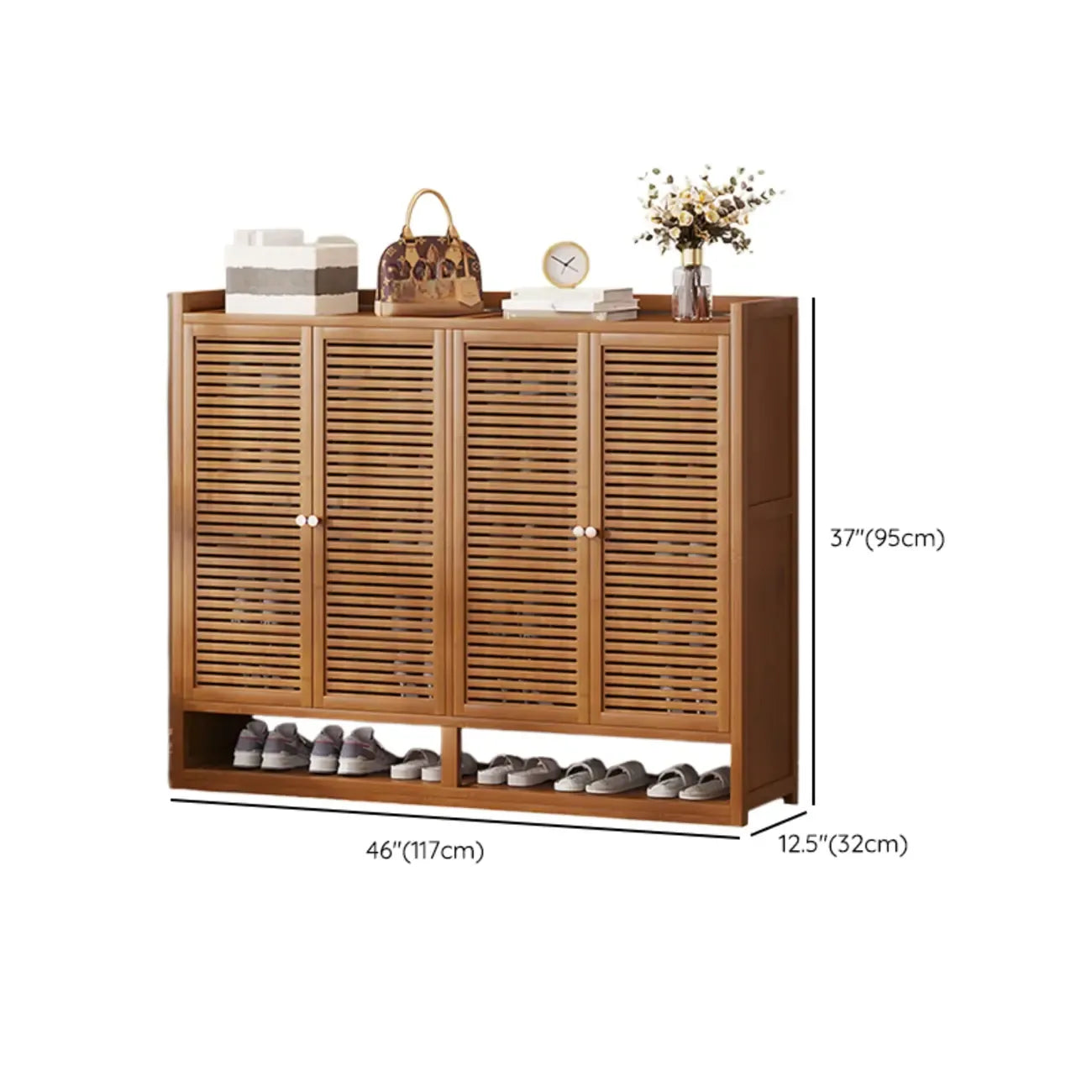 Rustic Bamboo Brown Shoe Cabinet for Entryway